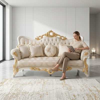 Three-seater Sofa 3-seater Baroque Rococo Sofa Couches Fabric Style Baroque Seat