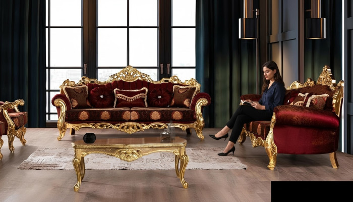 Luxury 3+3 Seater Sofa Set Three-Seater Suite Sofas Fabric Baroque Group