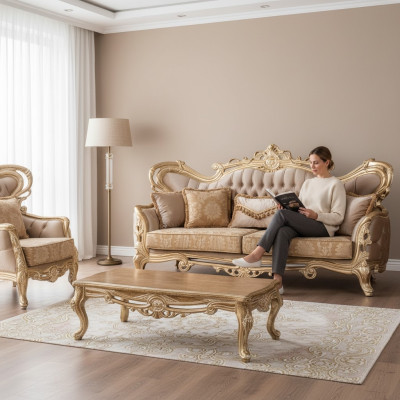 Three-seater sofa, 3-seater sofa, sofas, velvet fabric, Baroque-style, Rococo furniture, new.