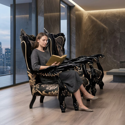 Armchair, wingback chair, luxury fabric seat, sitter design, upholstery, baroque textile furniture