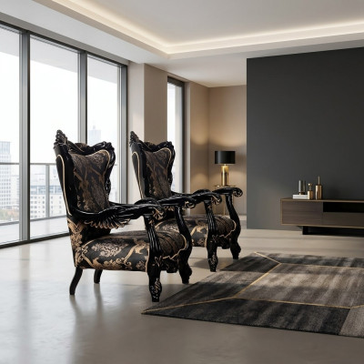 Armchair, wingback chair, luxury fabric seat, sitter design, upholstery, baroque textile furniture