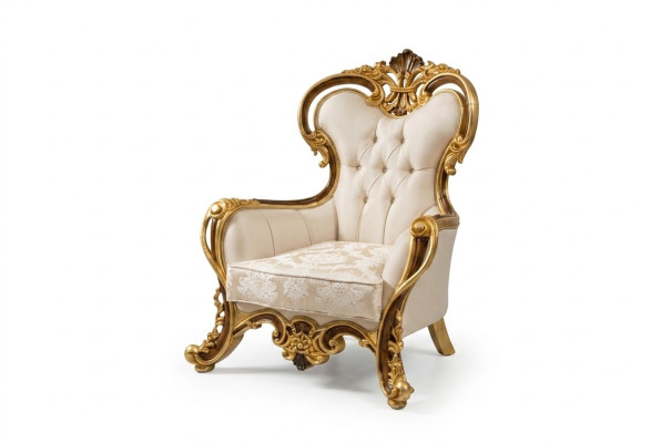 Luxurious classic wing chair in white and gold Baroque design