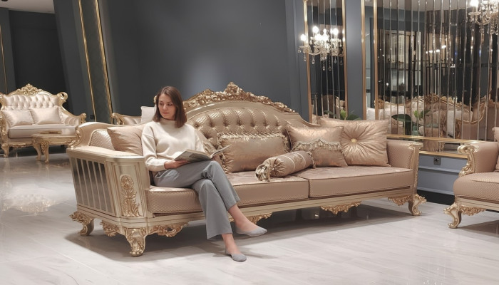 Three-seater sofa couch 3-seater classic couch sofas fabric style baroque velvet new