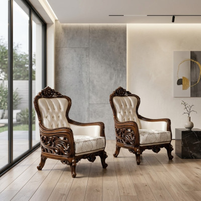 Armchair Wingback Luxury Fabric Seat Design Upholstery Baroque Textile Single-Seater New