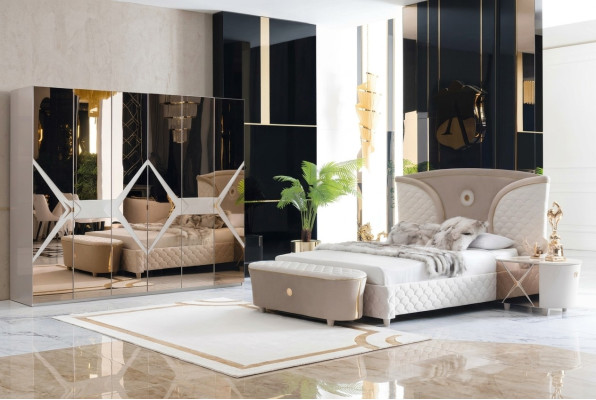 Bed Nightstand Wardrobe 6-piece Bedroom Set Design Luxury Stool Modern