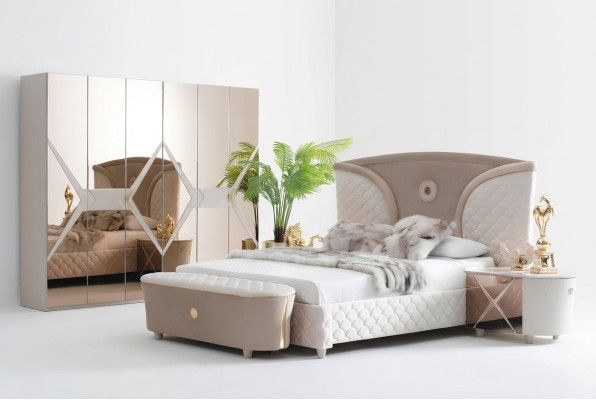 Double beds modern bed frame beds set 3-piece bedroom bed nightstand