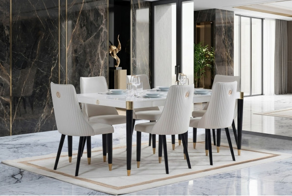 Dining Group Wood Table Tables 7-Piece Complete Set Dining Table 6x Chairs Dining Room Set
