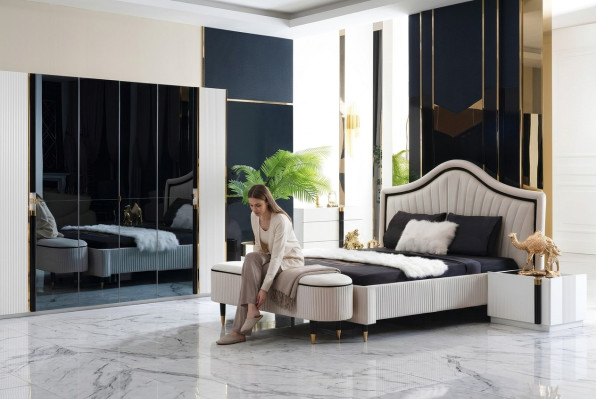 Textile Bed Bedroom Furniture Design Group 5-piece Set 2x Nightstands Beds New