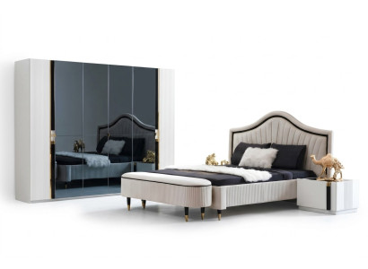 Textile Bed Bedroom Furniture Design Group 5-piece Set 2x Nightstands Beds New