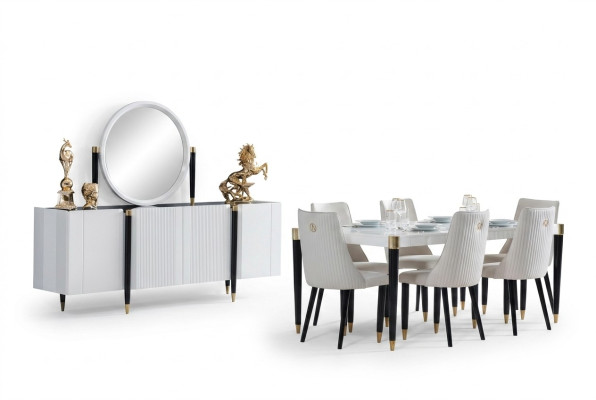 Dining table 6 chairs sideboard mirror complete dining room set 9-piece new set