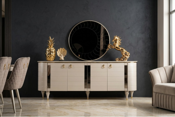 Chest of drawers, mirror, wood, dresser set, modern cabinet, console furniture, new set, 2 pieces.