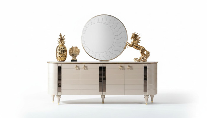 Chest of drawers, mirror, wood, dresser set, modern cabinet, console furniture, new set, 2 pieces.