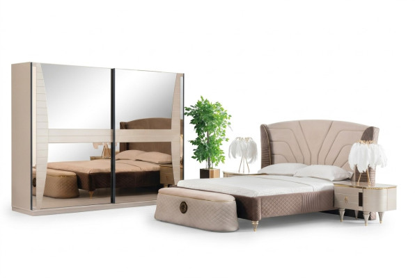Luxury set bedroom bed nightstand dresser stool group suite new 5-piece.