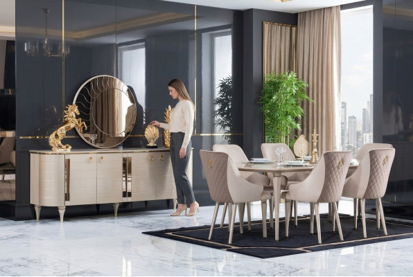 Complete dining room sideboards table 6x chairs sideboard mirror set suite new