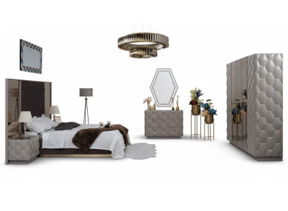 Bedroom bed, nightstand, wardrobe, dresser, mirror, 6-piece set.