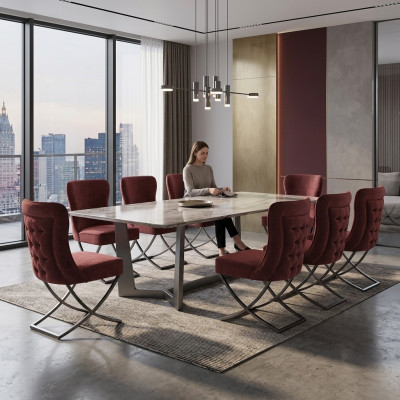 Design Chair Set 8 Textile Chairs Gastro Fabric Dining Room Upholstery Group