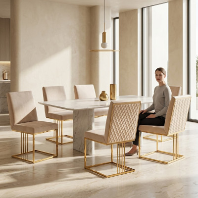 Set of 6 armchair chairs designer metal textile upholstered chairs gastro dining room furniture