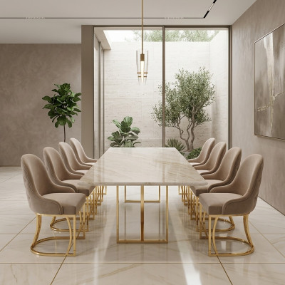 Design Chair Set 8x Armchair Stainless Steel Fabric Upholstered Chairs Dining Room