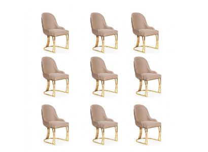 Design Chair Set 8x Armchair Stainless Steel Fabric Upholstered Chairs Dining Room