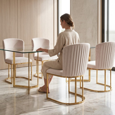 Chair 4x Chair Group Set Living Dining Room Suite Style Textile Modern