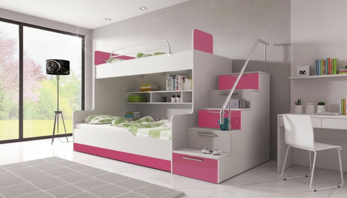 Bunk bed children’s room beds loft bed double-decker bed high-gloss furniture pink.