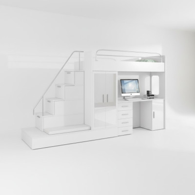 White children's loft bed bunk bed high gloss furniture