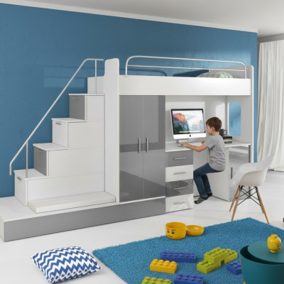 Gray children's loft bed bunk bed double-decker bed high gloss furniture