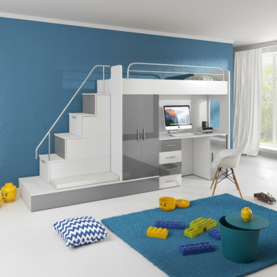 Gray children's loft bed bunk bed double-decker bed high gloss furniture
