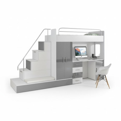 Gray children's loft bed bunk bed double-decker bed high gloss furniture