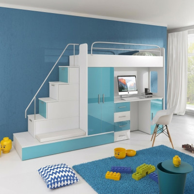 Bunk bed loft bed blue children's room beds loft beds bunk turquoise bed new