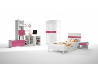 Children's room pink girl wardrobe bed table wood 5-piece bedroom