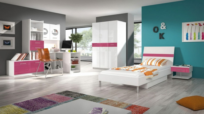 Bed + nightstand bedroom youth room children's room set furniture pink 2-piece.