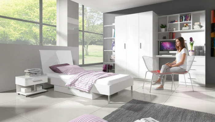 Bed + Nightstand - Bedroom Children's Room Furniture Beds White 2-piece Set