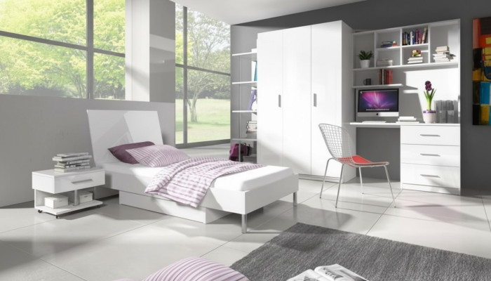 Bed + Nightstand - Bedroom Children's Room Furniture Beds White 2-piece Set