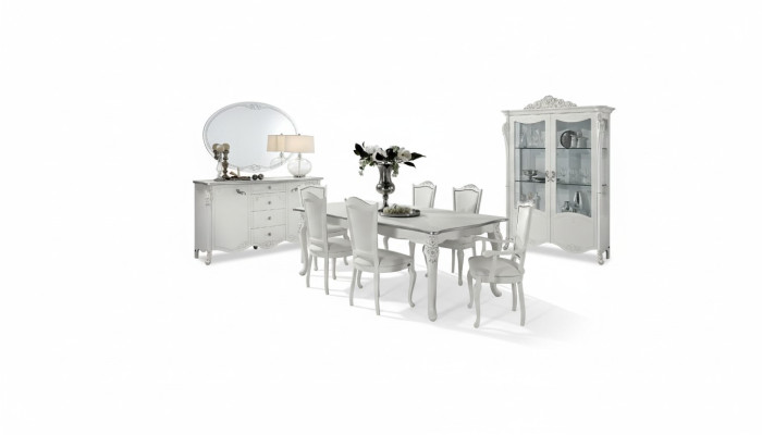Dining room set, dining table, 6 chairs, sideboard, display cabinet, group, suite, Italian, 9 pieces.