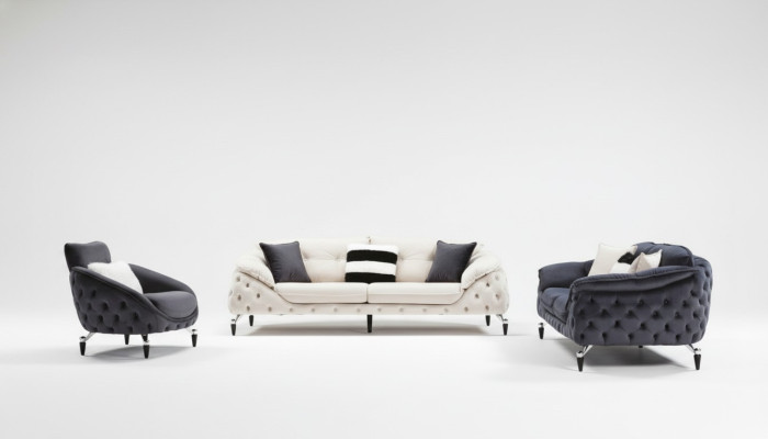 Chesterfield couch with wood textile sofa set 3-3-1 seat cushion