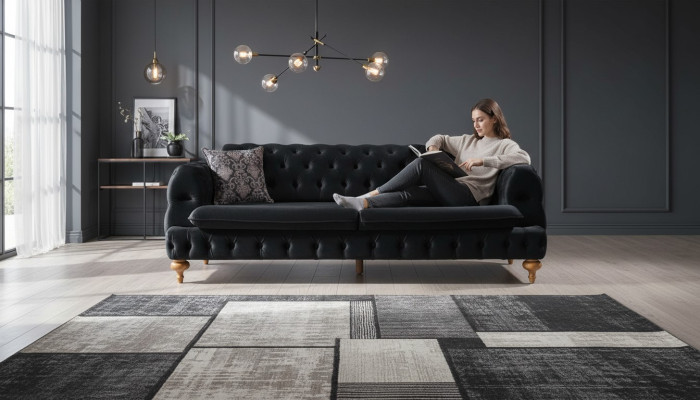 Luxury Chesterfield Sofa Three-Seater Black Couches Furniture