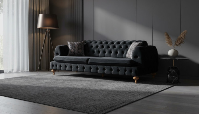 Luxury Chesterfield Sofa Three-Seater Black Couches Furniture