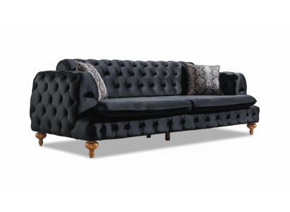 Luxury Chesterfield Sofa Three-Seater Black Couches Furniture