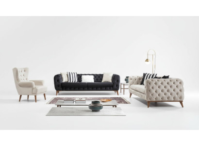 Armchair 1-Seater White Living Room Textile Design Chesterfield Wingback Chair
