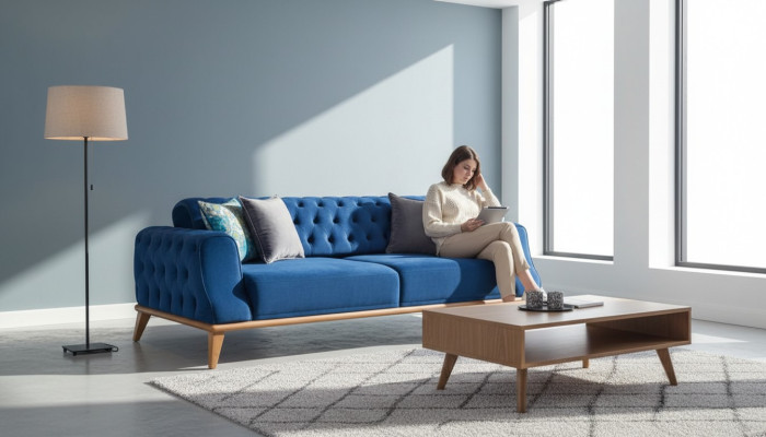 3-seater Sofa Blue Living Room Classic Chesterfield Elegant Style