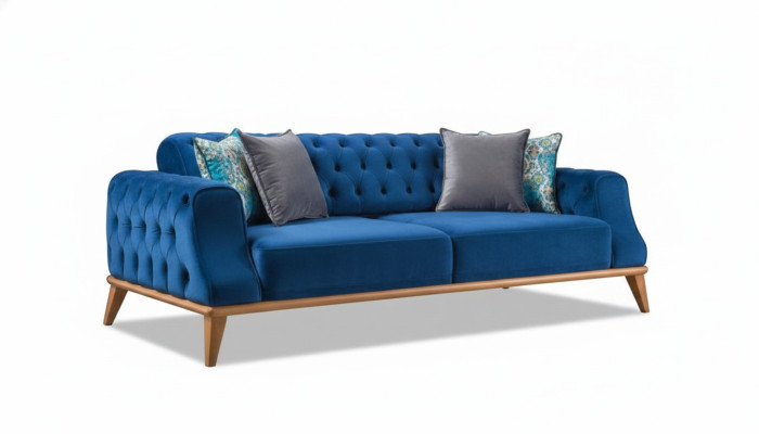 3-seater Sofa Blue Living Room Classic Chesterfield Elegant Style