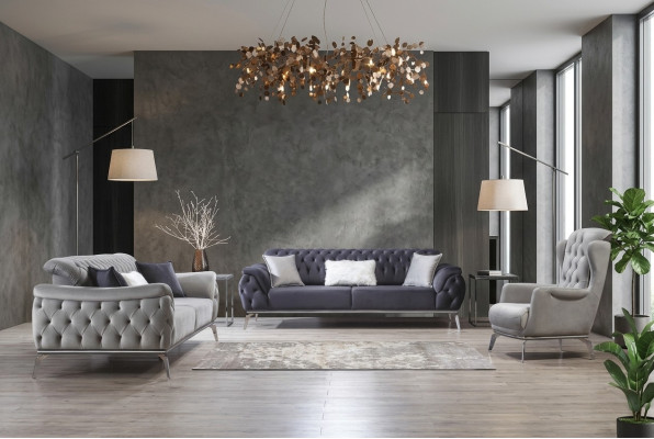 Blue Sofa 3-Seater Living Room Luxury Design Chesterfield Italian