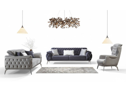 Blue Sofa 3-Seater Living Room Luxury Design Chesterfield Italian