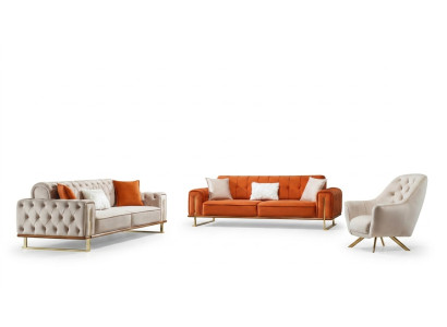 Armchair 1 Seater Beige Chesterfield Luxury Design Single-Seater Furniture Fabric