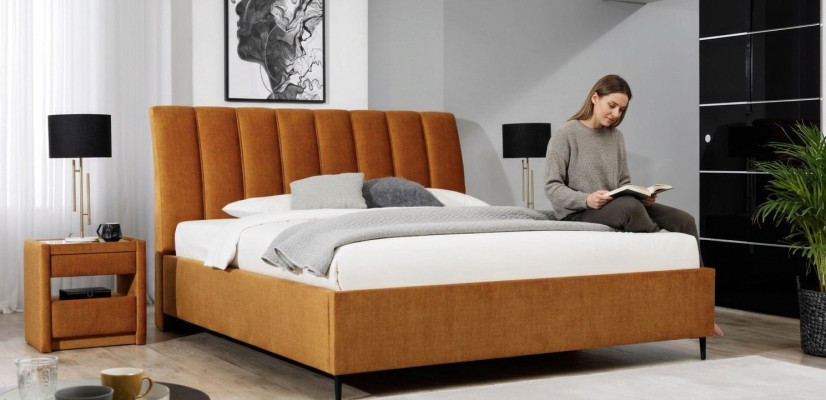 Orange bed bedroom upholstery furniture textile modern style beds