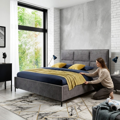Bed, gray, bedroom, wood, furniture, textile, classical Art Deco style