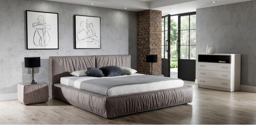 Bedroom set brown bed nightstand elegant design modern wood furniture 3-piece set