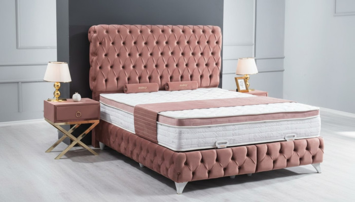 Boxspring Rosa Chesterfield Bed Elegant Design Luxury 2x Nightstands 3-piece.