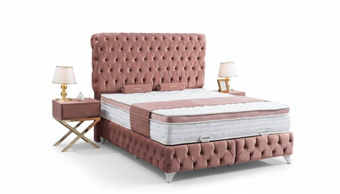 Boxspring Rosa Chesterfield Bed Elegant Design Luxury 2x Nightstands 3-piece.